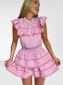 Day + Moon gingham set lace tiered skirt top ruffle embroidered loveshackfancy
