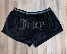 Juicy‎ Couture Velour Sleep Shorts Women's XL Black Rhinestone Logo