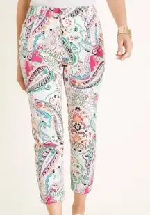 Chico's Multicolor Paisley Print Slim Leg Crop Pants Women Sz. 12 Artsy Bohemian