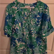 Coral‎ bay tropical linen blend blouse. Sizec1X