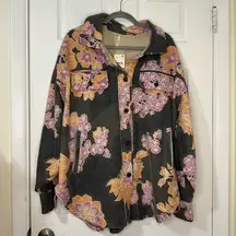 Free People  Ruby Floral Fleece Printed Shirt Boho Shacket Size M