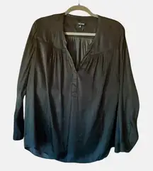 Nic & Zoe Black Split V Long Sleeve Pullover Blouse NWOT
