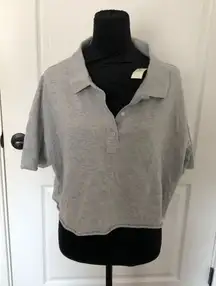 Aerie Offline Womens‎ Polo Shirt Cropped Oversized Preppy Gray Size Large NWT