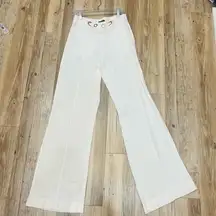 armani exchange white linen wide leg pants gold circles side zip sz 2