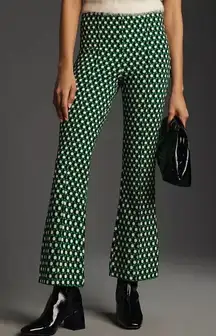Maeve Anthropologie The Margot Green Geo Kick Flare Pants XL Maximalist Mod