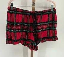 Victoria’s Secret PINK red plaid drawstring pajama shorts size large 56% cotton