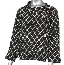 Habitat  Drape collar Blouse Black Diamond Print Pullover Long Sleeve, Size S