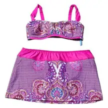 Antonio Melani Estilo Bikini Swim Skirt & Top Pink Paisley M Medium Bathing Suit