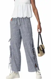 CIDER Y2K Gingham Wide Leg Pants NWT High Waisted Plaid Side Tie Loose Fit Sz M