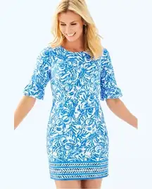 Lilly Pulitzer “Fiesta” Stretch Shift Dress Blue White Print Size 4