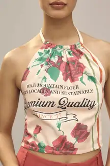 Anthropologie Maeve Floral Cropped Apron Halter Neck Crop Top Tank Sleeveless L