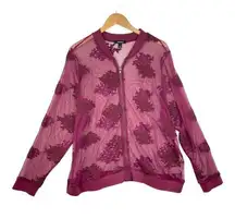 Torrid Deep Red Full Zip Long Sleeve Mesh Floral Bomber Sheer Jacket Size 3X