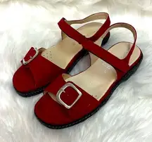 Eric Michael red leather sandals, size 38 Bin 25