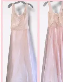 VTG Cache Pink Floral Corset Lace Up Back Chiffon Satin Tulle Formal Prom Gown 4