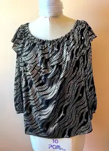 Michael Michael Kors Black and Silver Chain Blouse Sz OX