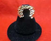 (Size 9) 14KT Gold Plated Horseshoe Lucky Nugget Bling Bling Ring