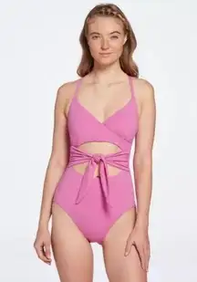 CALIA Women's Tie Front One Piece Swimsuit Pink Geranium Purple 14 NWT Barbie