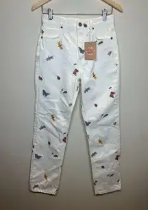 Reformation Women's Size 26 White Cynthia Ladybugs High Waist Straight Jeans NWT