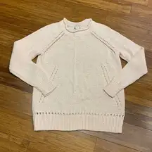 J.Crew Womens XXS Sweater‎ Peach Cream Cotton Blend Knit Pointelle Raglan Sleeve