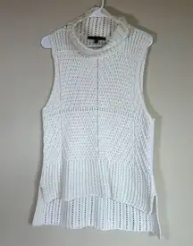 Harve Bernard Cowl Neck Sweater Women Med White Sleeveless‎ Crochet