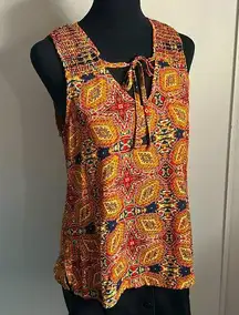 New Allison Joy from Evereve Sleeveless Boho Print V-Tie-Neck Summer Blouse