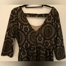 Accidentally in Love Black Lace Beige 3/4 Sleeve Dress Women's Sz XL