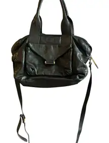 Treesje Women's Black Leather Shoulder Bag Feather Pattern Casual‎