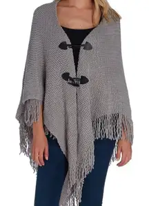 David and Young Toggle Closure Poncho Cape Shawl Heather Gray