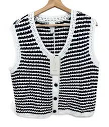 Joie Navy and White Striped Button Knit Vest Top Sleeveless Size XL