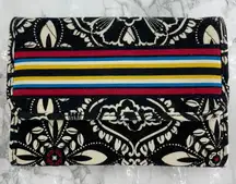 Vera Bradley Barcelona Stripe Black White Floral Medallion Snap Trifold Wallet