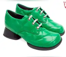 Fluevog Thrillvog Maika quilted green lace up shoes