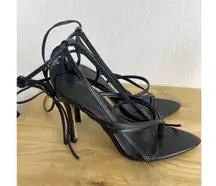 NWT TOPSHOP Black  Strappy Stiletto Heel Lace Up Wrap Womens US 6.5 | UK 4