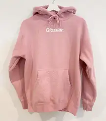 Glossier Original Pink Hoodie Pullover Sweatshirt Cozy Fleece Loungewear Small
