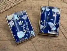 Vintage Blue & Silver Mother Of Pearl Inlay Clip-On Earrings In Gift Box