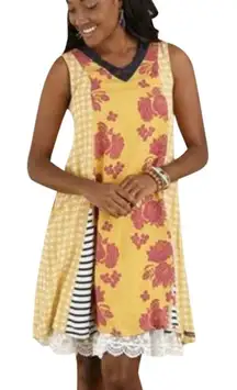 Matilda Jane Womens Dress Size XS Once Upon A Time Golden‎ Key Yellow Navy Blue