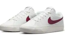 Nike  Court Legacy Low Top Lace Up Sneaker Shoes White Maroon 9.5