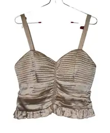 B.O.G. Collective Women Top Crop Sexy Ruffle Satin Smocked Corset‎ Tan Large NWT