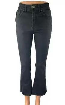 Zara Black Mid Rise Flared Bootcut Bell Bottom Frayed Cropped Denim Jeans Size 8