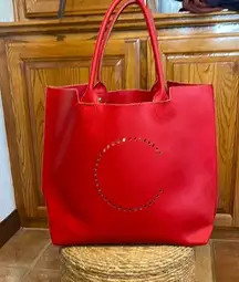 Mark Graham pebbled, leather laser cut C tote bag Red