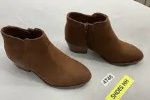 Womans Amazon Essentials Booties 6.5 Brown Side Zip Block Heel Almond Toe NWT