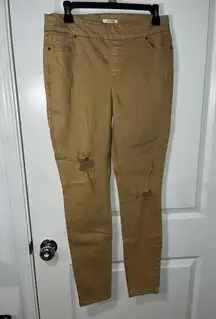 Westbound Distressed Holes Khaki Gold Colored High Rise Fitted Jeans Sz 8R