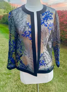 Nipon Boutique Elegant Sheer Embroidered Tulle Jacket Top Black Size 8