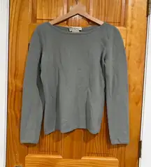 Jaeger Merino Wool Extra Fine Knit Sweater Top Blue Grey Medium UK Minimalist