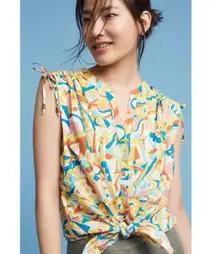 Anthropologie Brooklynite Printed Top L NWT Cap Sleeves Colorful Abstract Print