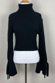 ALC Sweater Womens XS Black Turtleneck Neck Cropped Ribbed Bell Sleeve Pullover