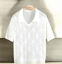 Men’s White Knit Short Sleeve Polo Shirt