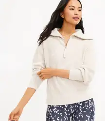 Lou & Grey Women’s Cream Ribbed Half-Zip Sweater - 100% Cotton. Size: Xtra Small
