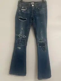 TRUE RELIGION Womens Jeans Billy Blue Denim Destroy Sz‎ 25 Made in USA RARE