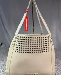 Montana West Cream Studded Tote Bag with Pink Interior