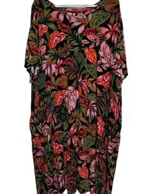 Terra & Sky Women's Black Orange Pink Floral Short Ruched Sleeve Dress Size 3X